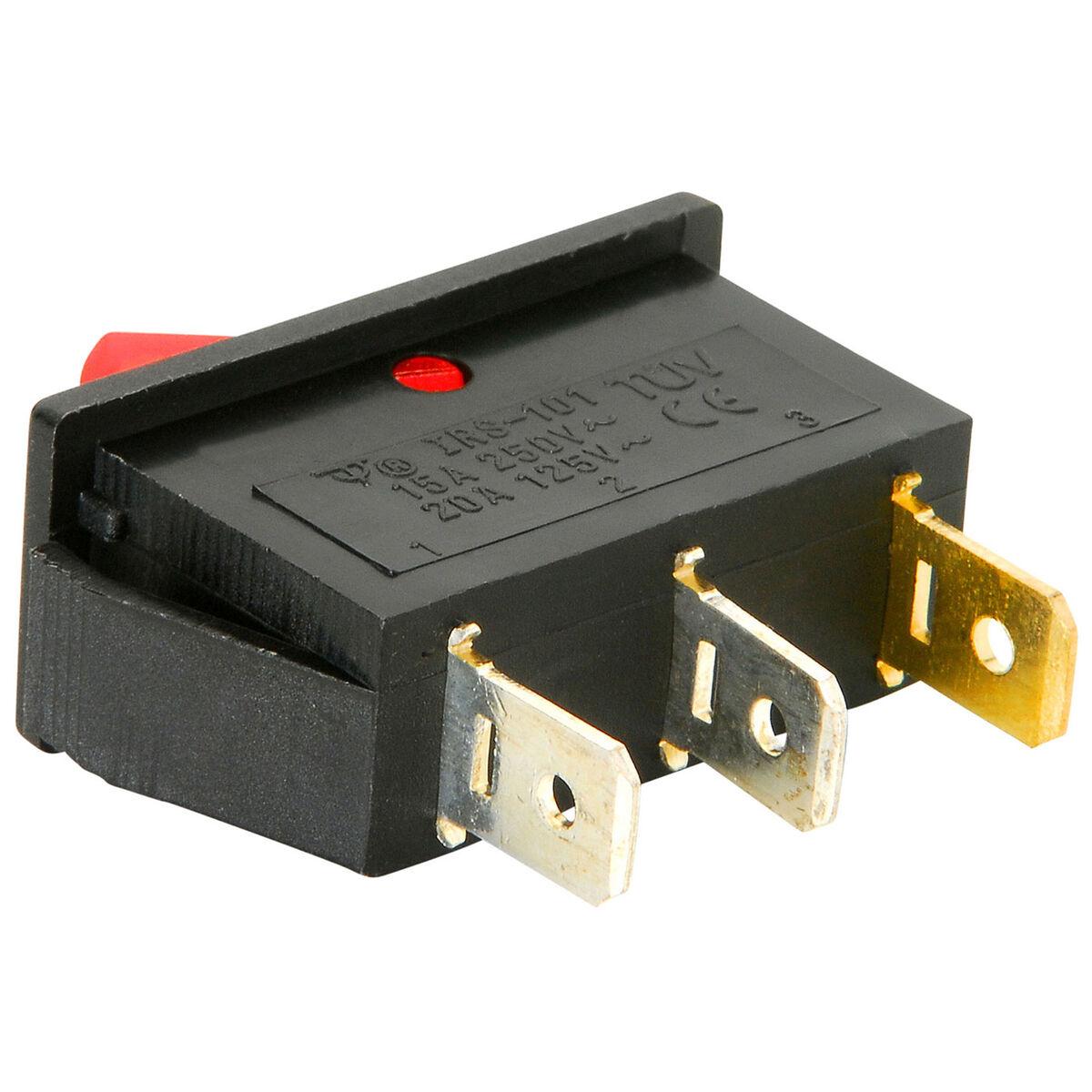 SPST Large Rocker Switch with Red Illumination 125VAC 20A